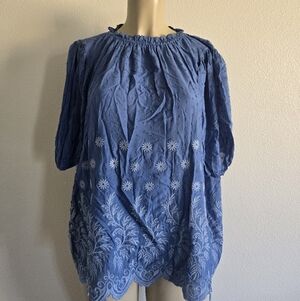 Elegant Blue Embroidered Women's Top